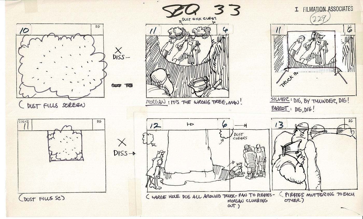 Treasure Island Storyboard Art Cartoon 2 Pages Stevenson Filmation WB 1973 D-51