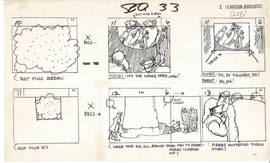 Treasure Island Storyboard Art Cartoon 2 Pages Stevenson Filmation WB 1973 D-51