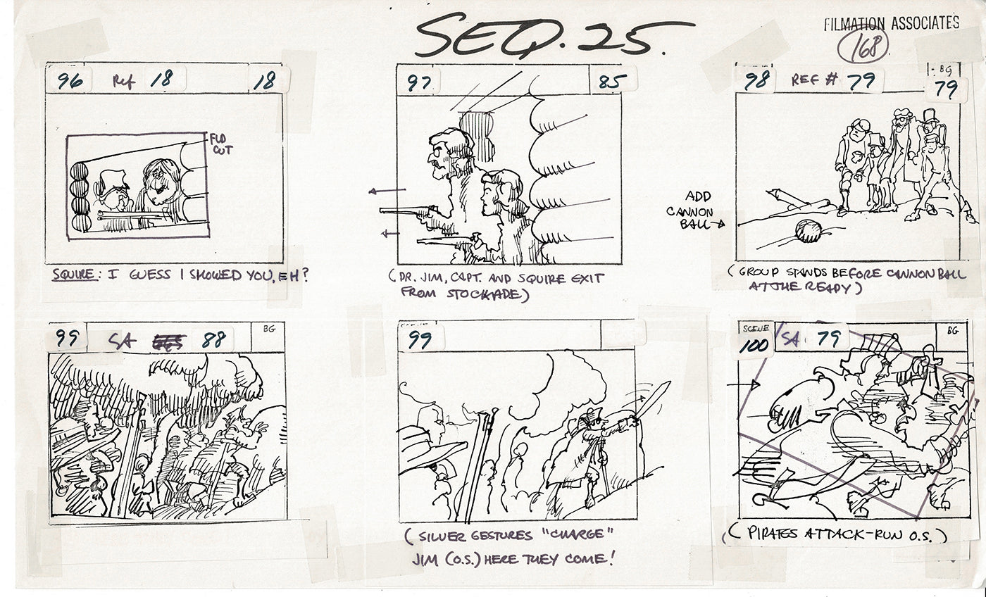 Treasure Island Storyboard Art Cartoon 2 Pages Stevenson Filmation WB 1973 C-51