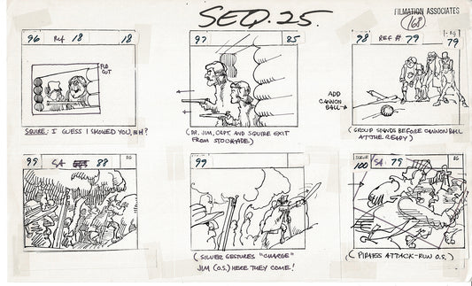 Treasure Island Storyboard Art Cartoon 2 Pages Stevenson Filmation WB 1973 C-51