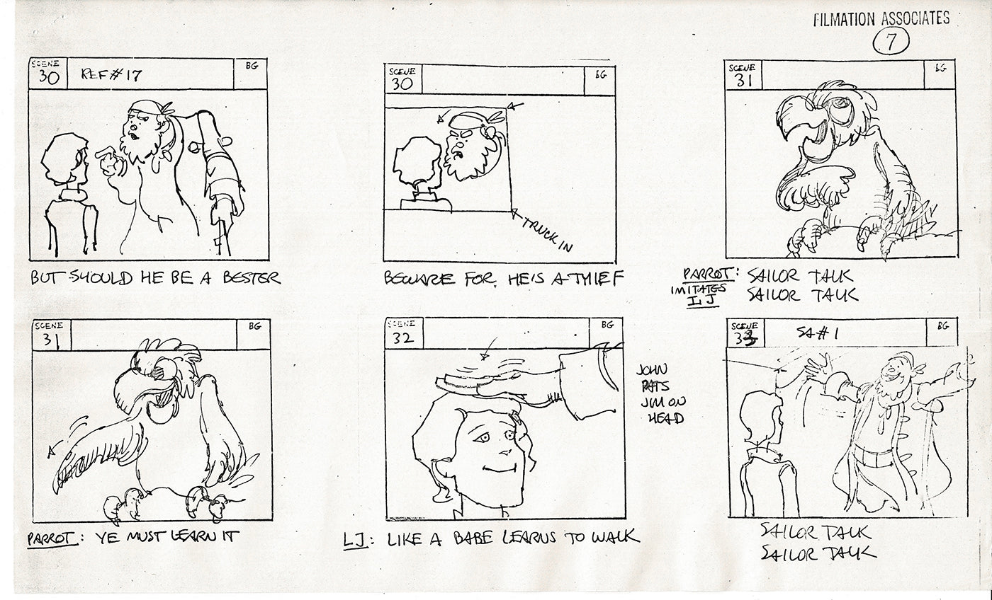 Treasure Island Storyboard Art Cartoon 2 Pages Stevenson Filmation WB 1973 B-51