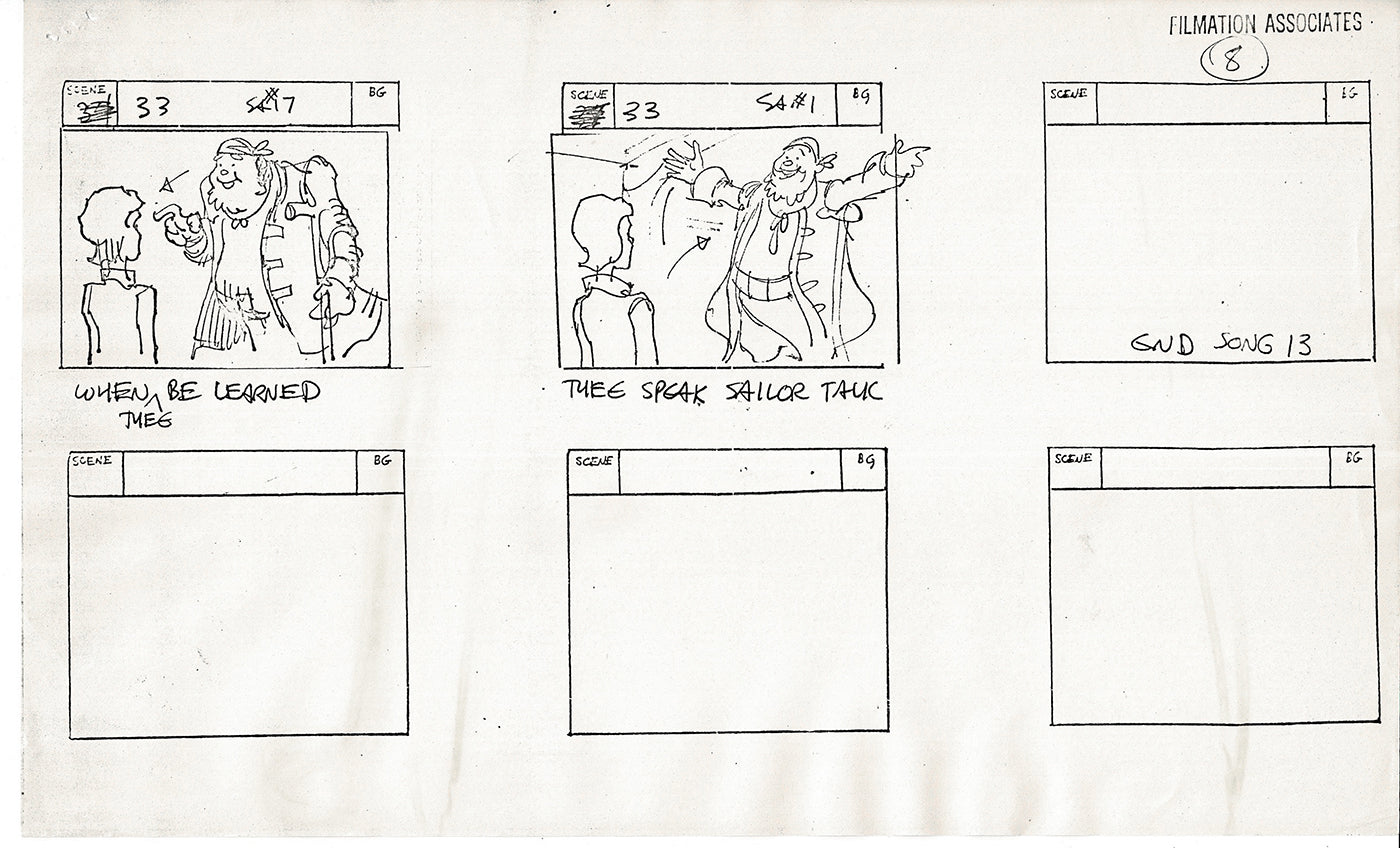 Treasure Island Storyboard Art Cartoon 2 Pages Stevenson Filmation WB 1973 B-51