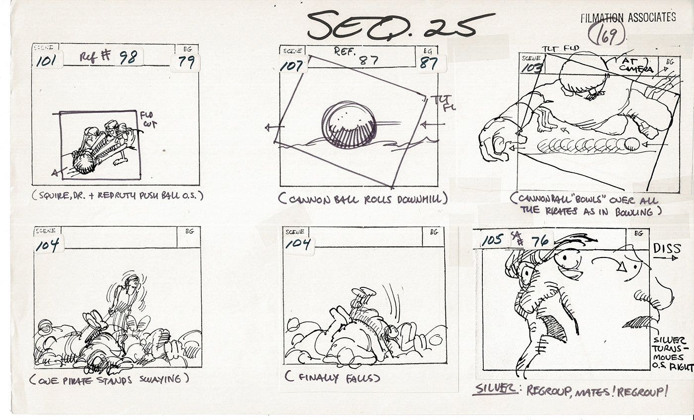 Treasure Island Storyboard Art Cartoon 2 Pages Stevenson Filmation WB 1973 C-51