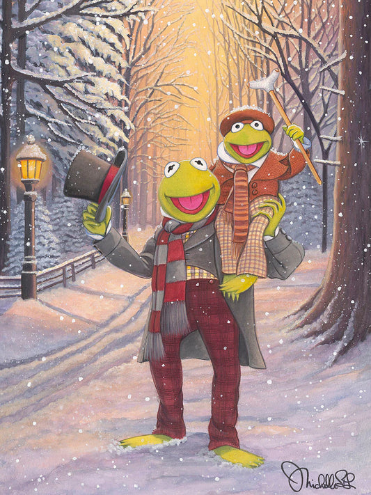 Muppets Christmas Walt Disney Fine Art Michelle St. Laurent Signed Limited Edition of 95 Print on Fine Art Paper Kermit and Tiny Tim