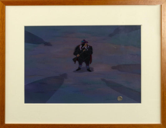 Pocahontas Walt Disney 1995 Hand-Painted Production-Used Animation Background and Presentation Cel of Ratcliffe from Sothebys Original Sale