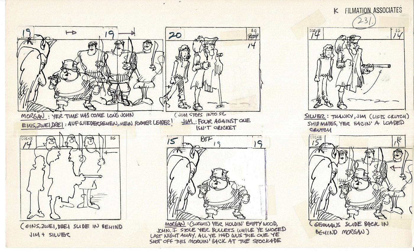 Treasure Island Storyboard Art Cartoon 2 Pages Stevenson Filmation WB 1973 D-53