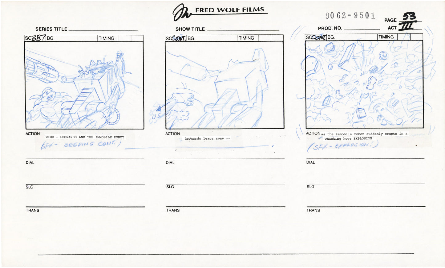 Teenage Mutant Ninja Turtles TMNT Original Production Animation Storyboard 1995 U3-53