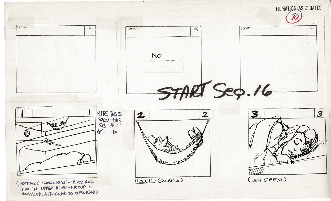 Treasure Island Storyboard Art Cartoon 2 Pages Stevenson Filmation WB 1973 B-53