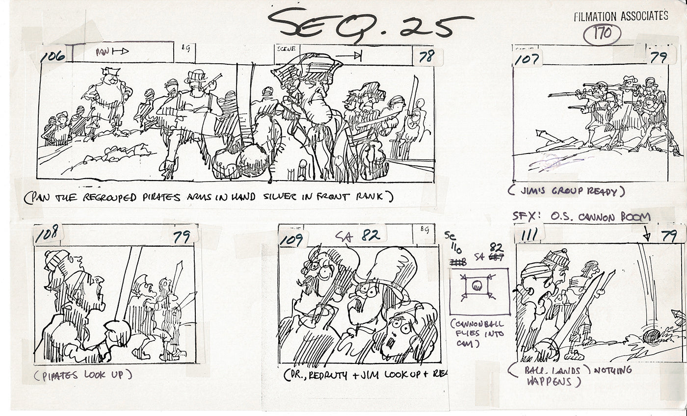 Treasure Island Storyboard Art Cartoon 2 Pages Stevenson Filmation WB 1973 C-53