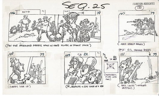 Treasure Island Storyboard Art Cartoon 2 Pages Stevenson Filmation WB 1973 C-53
