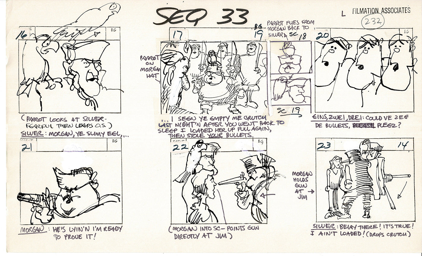 Treasure Island Storyboard Art Cartoon 2 Pages Stevenson Filmation WB 1973 D-53