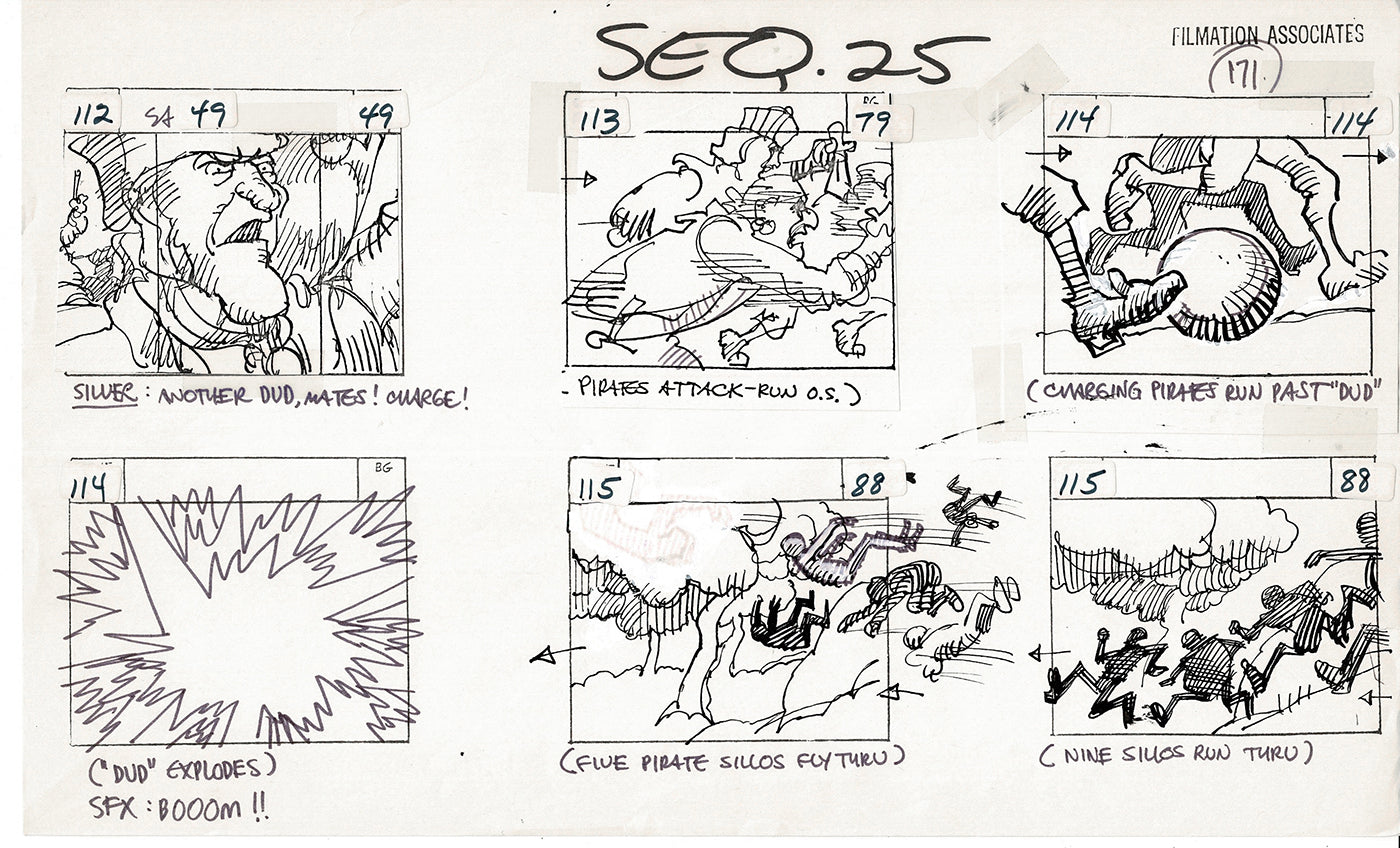 Treasure Island Storyboard Art Cartoon 2 Pages Stevenson Filmation WB 1973 C-53