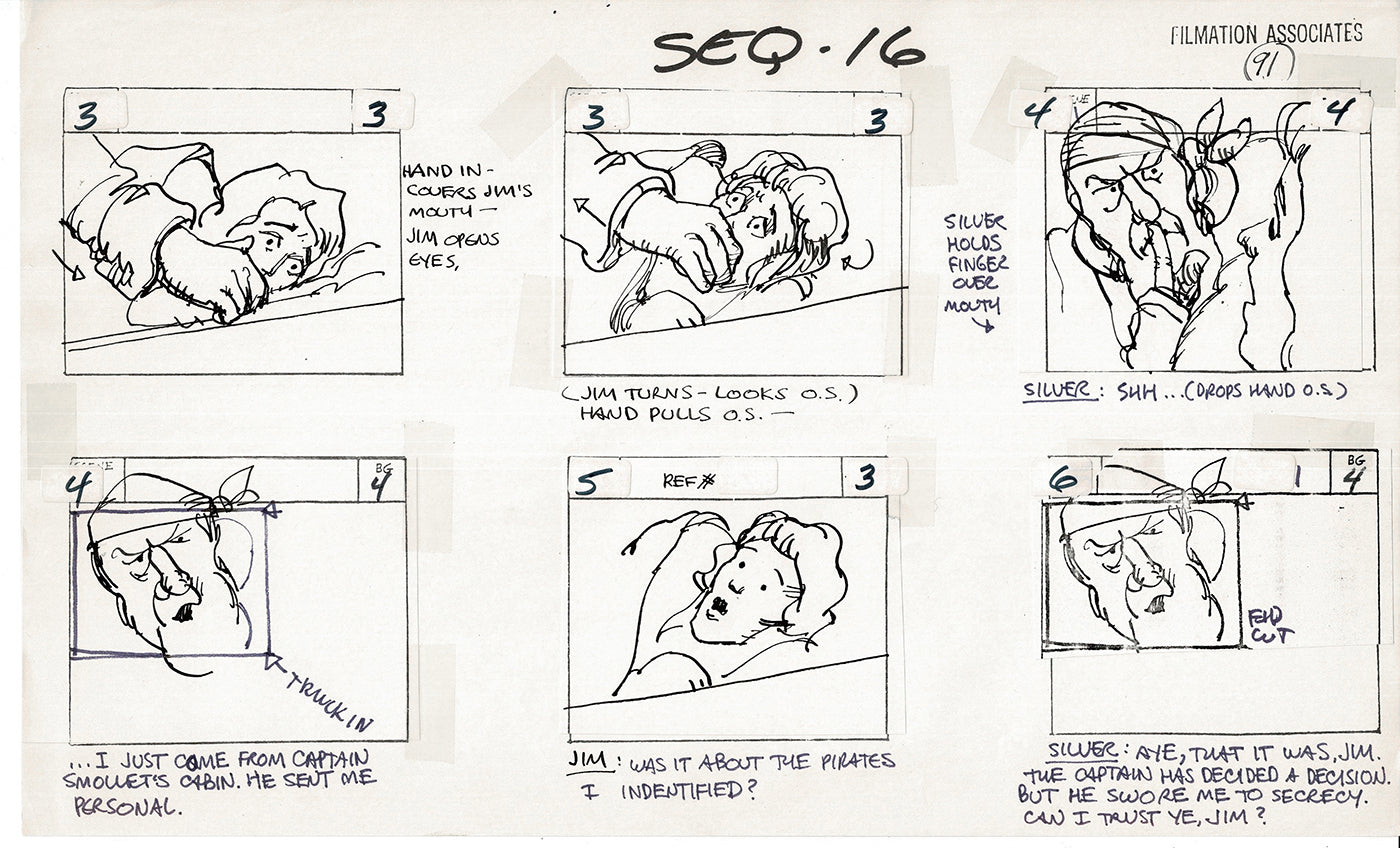 Treasure Island Storyboard Art Cartoon 2 Pages Stevenson Filmation WB 1973 B-53