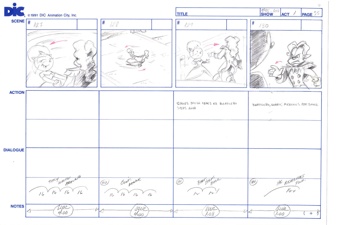 Sonic Underground Huge Hand-Drawn Production Storyboard 1999 from DIC Used to Make the Cartoon Pg 55