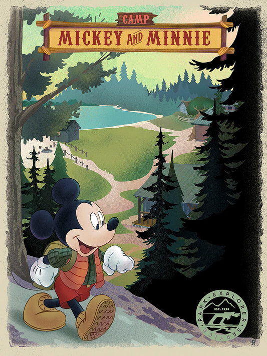 Mickey Mouse Minnie Mouse Camping Walt Disney Fine Art Bret Iwan Signed Limited Edition Print of 195 on Canvas "Camp Mickey and Minnie"