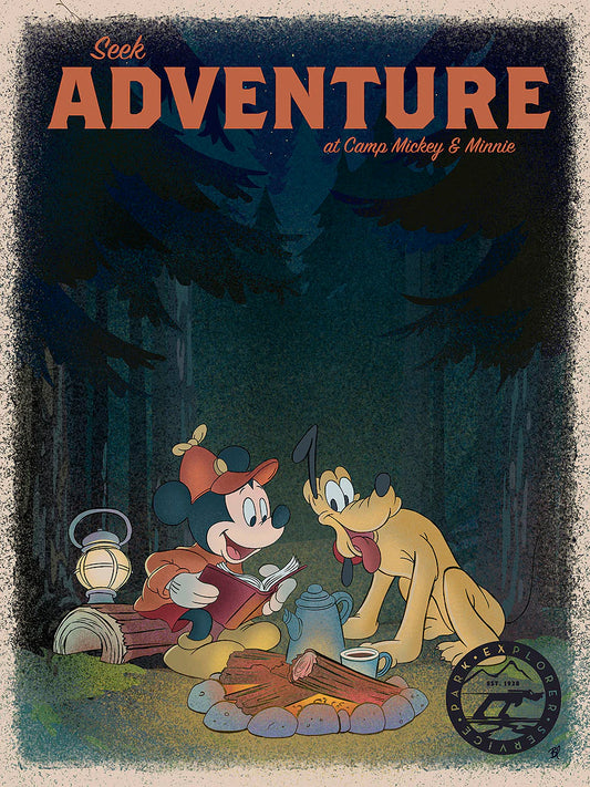 Mickey Mouse and Pluto Camping Walt Disney Fine Art Bret Iwan Signed Limited Edition Print of 195 on Canvas "Seek Adventure"
