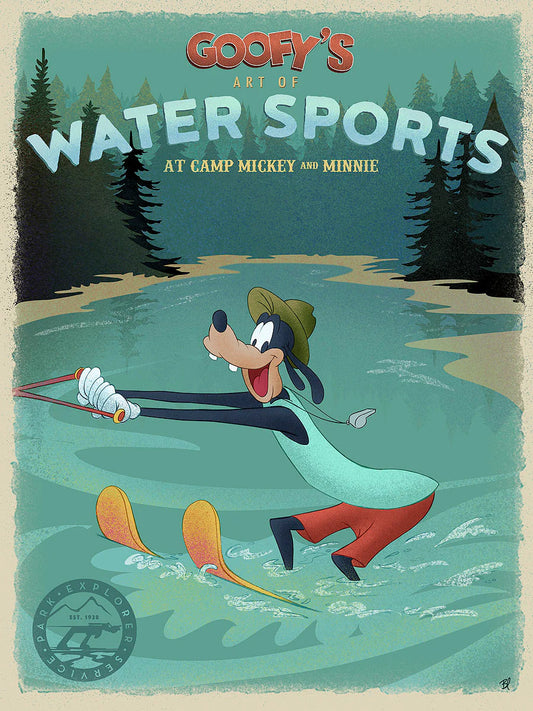 Goofy Camping Walt Disney Fine Art Bret Iwan Signed Limited Edition Print of 195 on Canvas "Goofy's Water Sports"