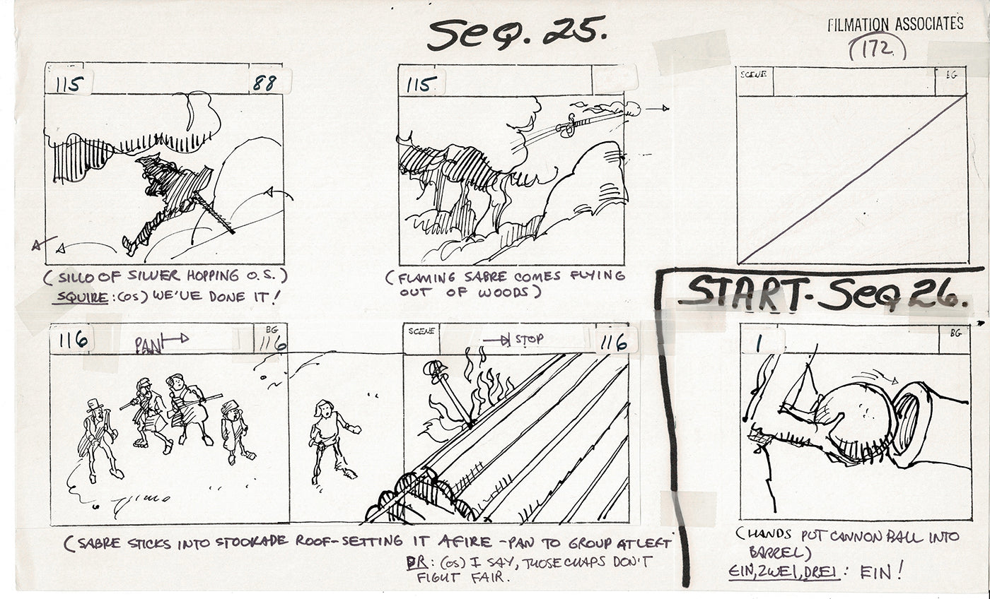 Treasure Island Storyboard Art Cartoon 2 Pages Stevenson Filmation WB 1973 C-55