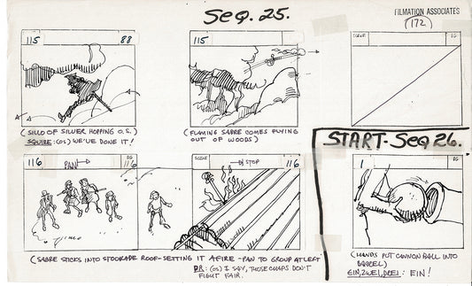 Treasure Island Storyboard Art Cartoon 2 Pages Stevenson Filmation WB 1973 C-55