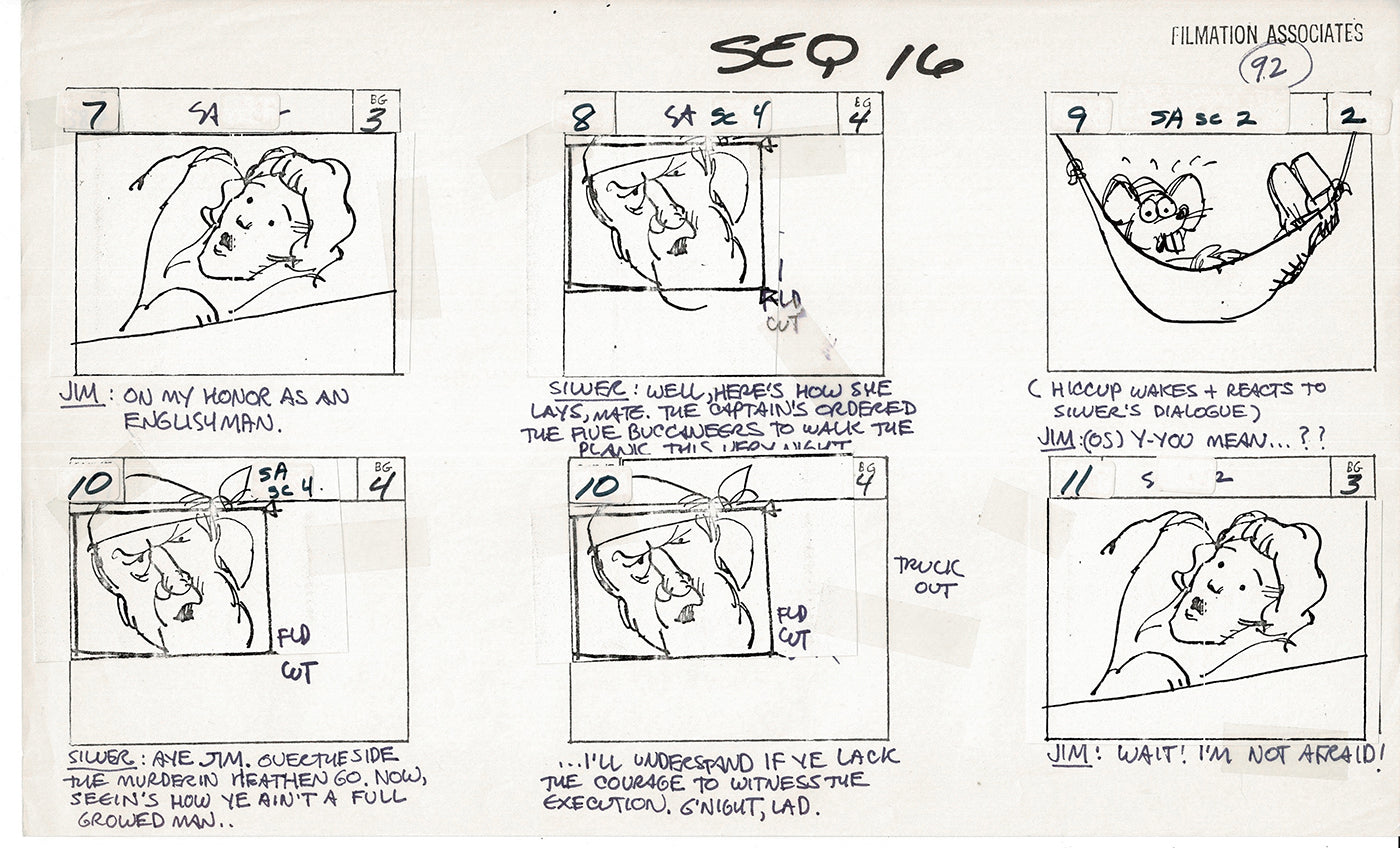 Treasure Island Storyboard Art Cartoon 2 Pages Stevenson Filmation WB 1973 B-55