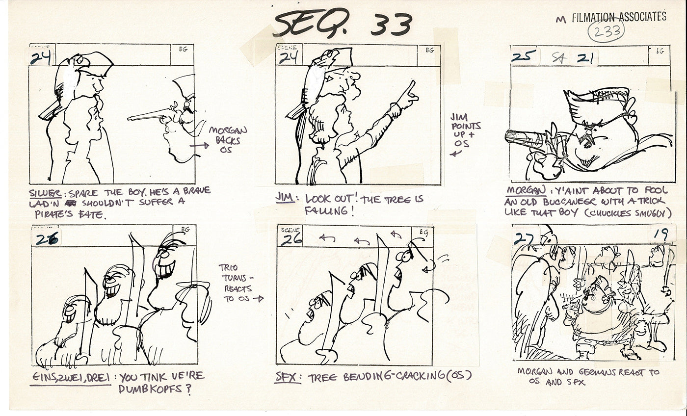 Treasure Island Storyboard Art Cartoon 2 Pages Stevenson Filmation WB 1973 D-55