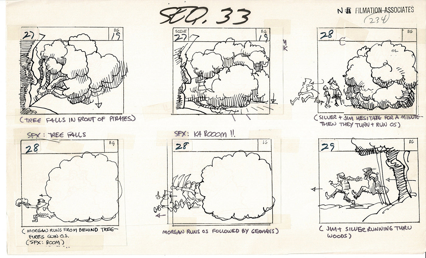 Treasure Island Storyboard Art Cartoon 2 Pages Stevenson Filmation WB 1973 D-55