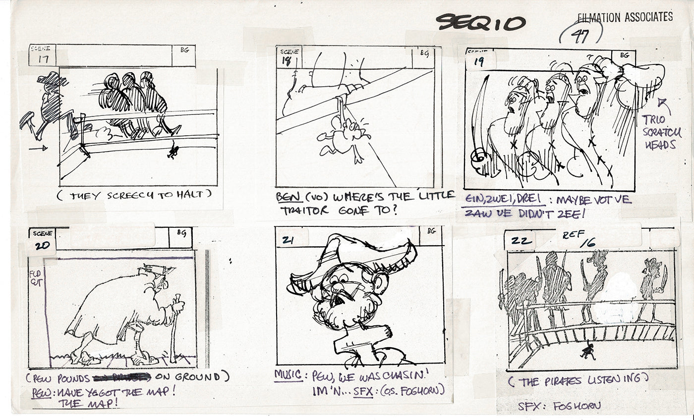 Treasure Island Storyboard Art Cartoon 2 Pages Stevenson Filmation WB 1973 A-55