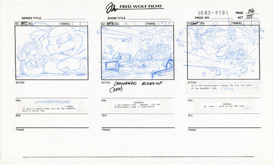 Teenage Mutant Ninja Turtles TMNT Original Production Animation Storyboard 1995 U3-56