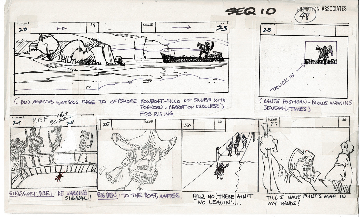 Treasure Island Storyboard Art Cartoon 2 Pages Stevenson Filmation WB 1973 A-57
