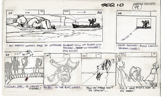 Treasure Island Storyboard Art Cartoon 2 Pages Stevenson Filmation WB 1973 A-57