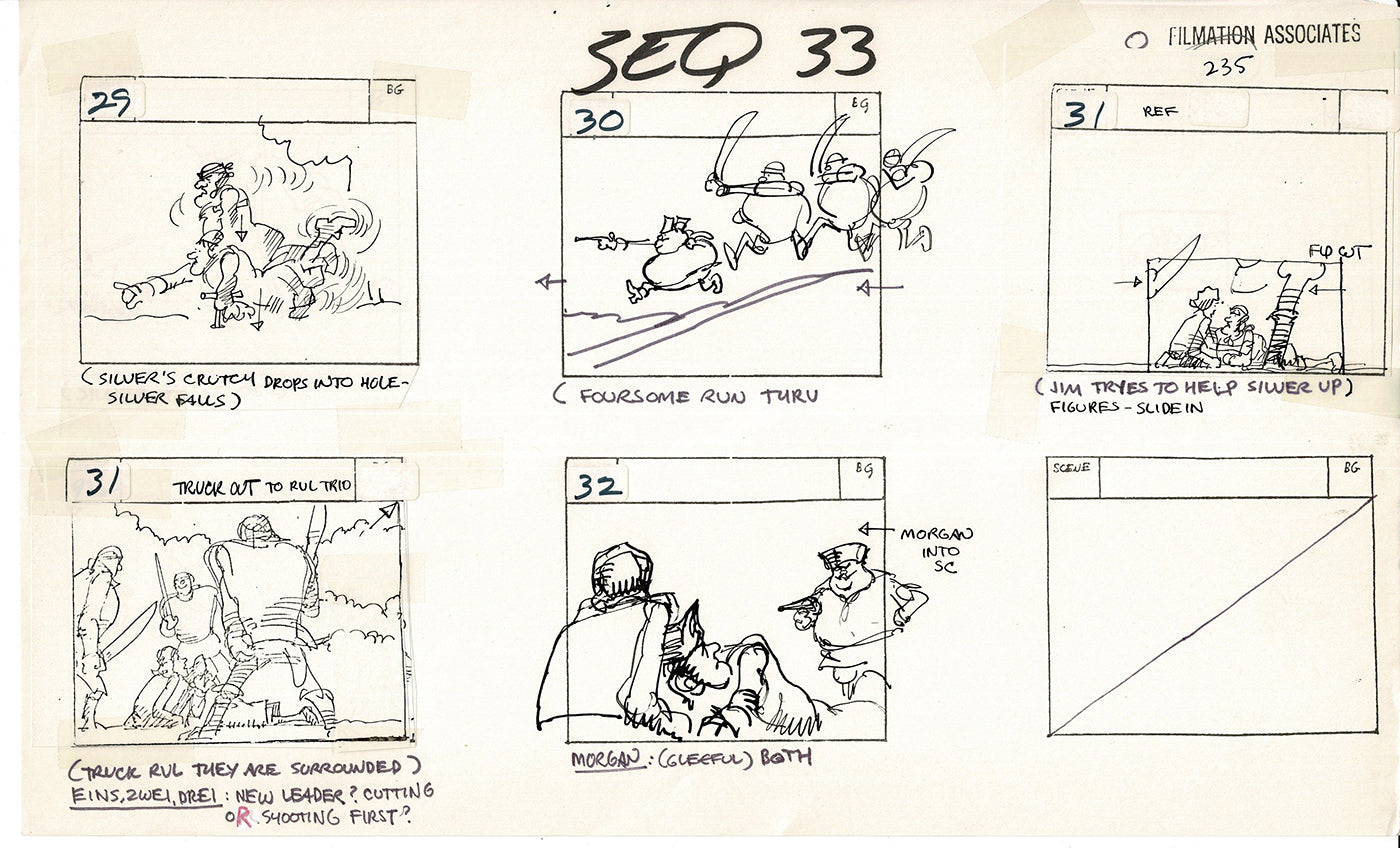 Treasure Island Storyboard Art Cartoon 2 Pages Stevenson Filmation WB 1973 D-57
