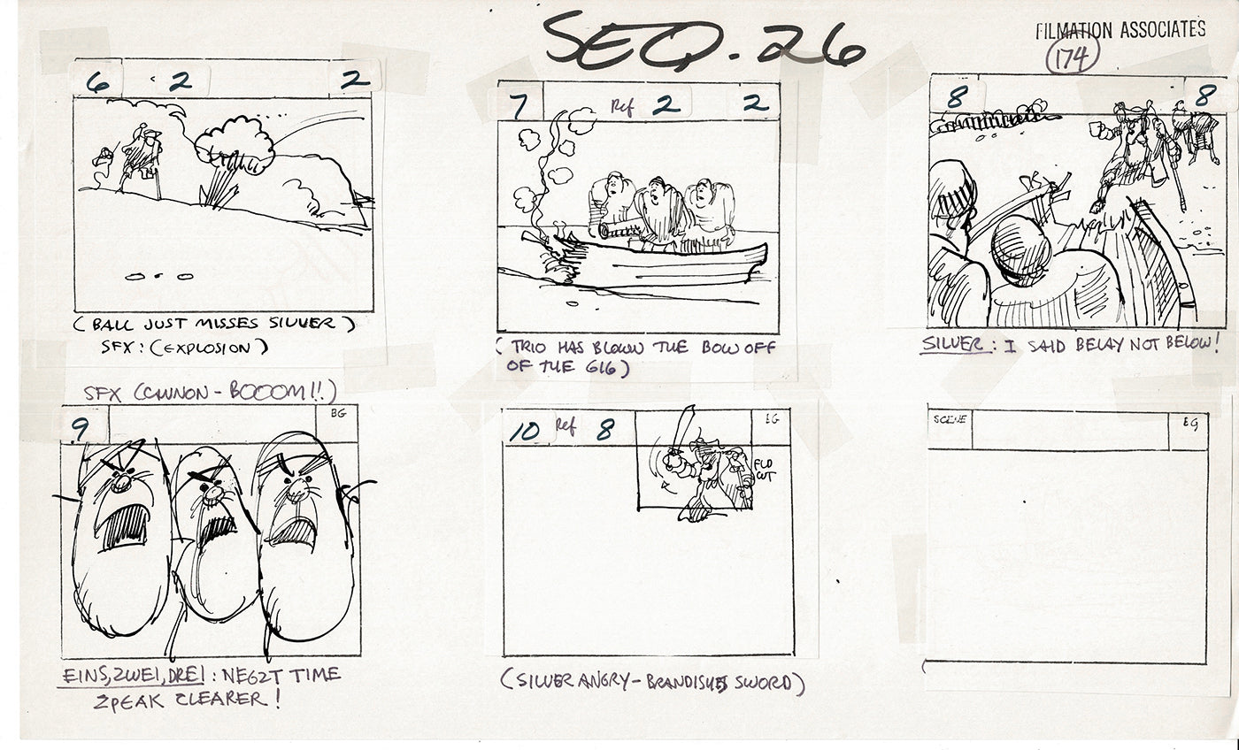 Treasure Island Storyboard Art Cartoon 2 Pages Stevenson Filmation WB 1973 C-57