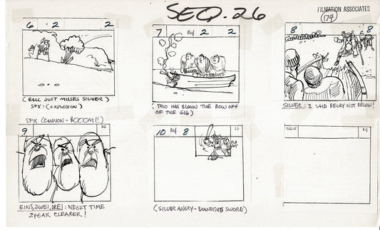 Treasure Island Storyboard Art Cartoon 2 Pages Stevenson Filmation WB 1973 C-57