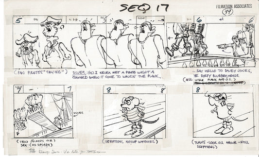 Treasure Island Storyboard Art Cartoon 2 Pages Stevenson Filmation WB 1973 B-57