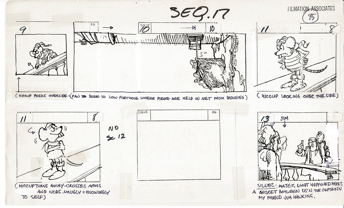 Treasure Island Storyboard Art Cartoon 2 Pages Stevenson Filmation WB 1973 B-57