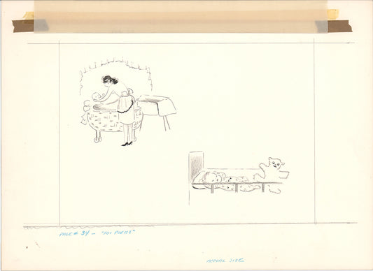 Illustration Book Page Original Drawing by Lowenheim c1978 Samuel Lowe T057
