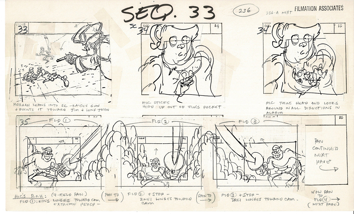 Treasure Island Storyboard Art Cartoon 2 Pages Stevenson Filmation WB 1973 D-57