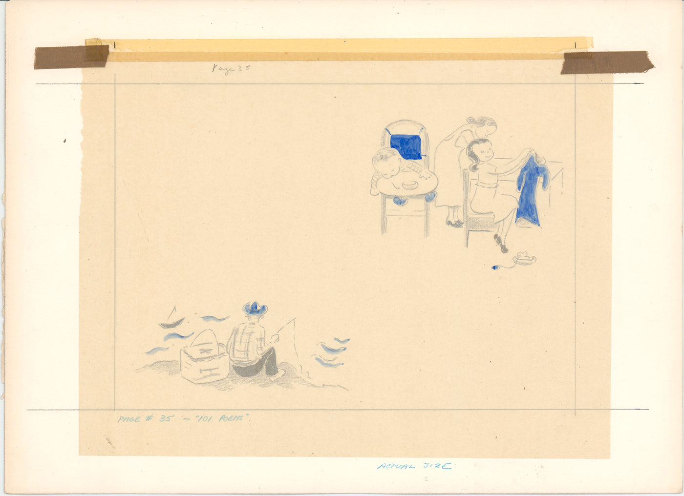 Illustration Book Page Original Drawing by Lowenheim c1978 Samuel Lowe T059