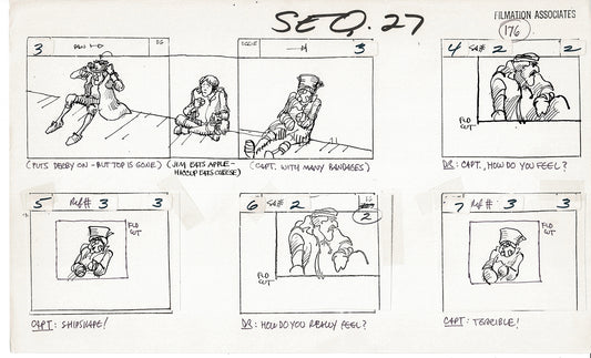 Treasure Island Storyboard Art Cartoon 2 Pages Stevenson Filmation WB 1973 C-59