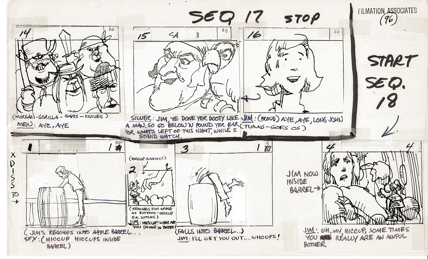 Treasure Island Storyboard Art Cartoon 2 Pages Stevenson Filmation WB 1973 B-59