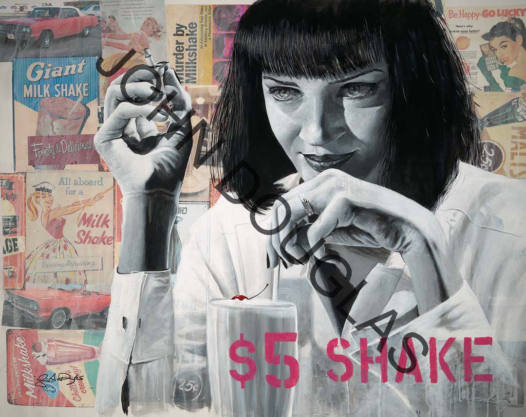 John Douglas SIGNED Drummer for Aerosmith $5 Shake Limited Edition Canvas Print from Pulp Fiction Mia Wallace - Choose Your Edition