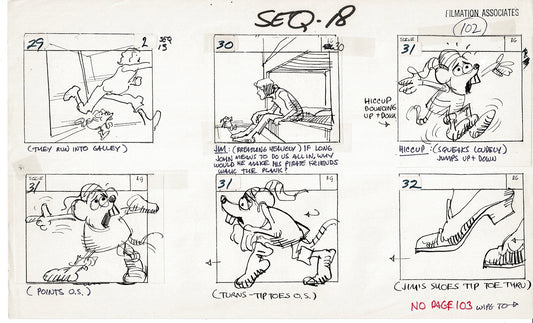 Treasure Island Storyboard Art Cartoon 2 Pages Stevenson Filmation WB 1973 C-05