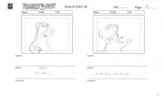 Family Guy Peter Griffin Brian Hand-Drawn Production Animation Storyboard FOX 1999 First Season 2