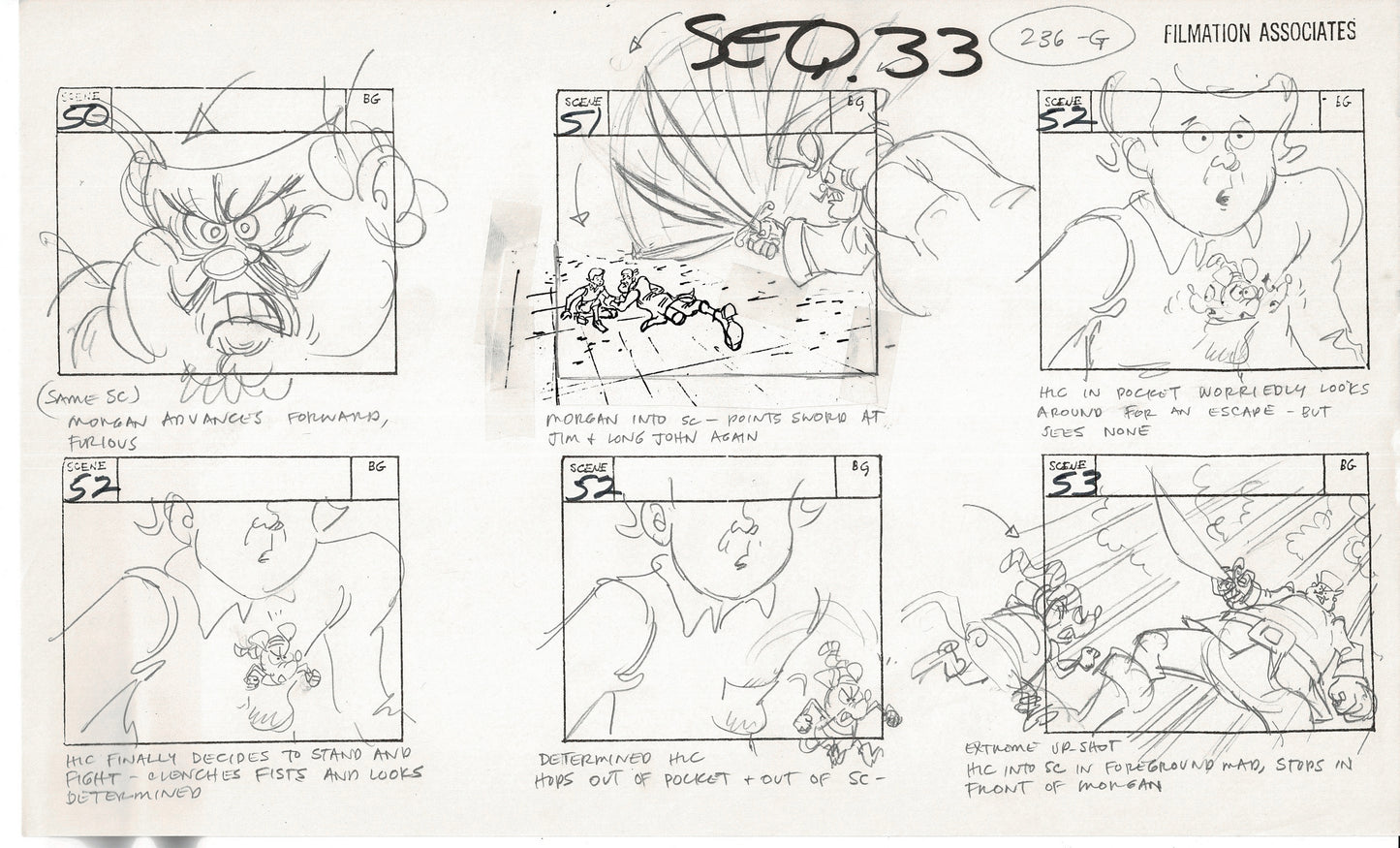 Treasure Island Storyboard Art Cartoon 2 Pages Stevenson Filmation WB 1973 E-05