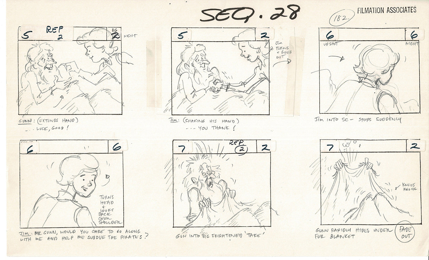 Treasure Island Storyboard Art Cartoon 2 Pages Stevenson Filmation WB 1973 D-05