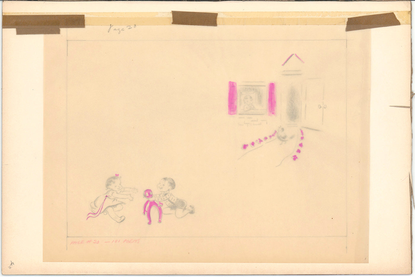 Illustration Book Page Original Drawing by Lowenheim c1978 Samuel Lowe H005