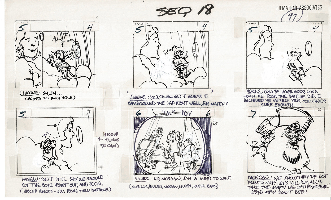 Treasure Island Storyboard Art Cartoon 2 Pages Stevenson Filmation WB 1973 B-59
