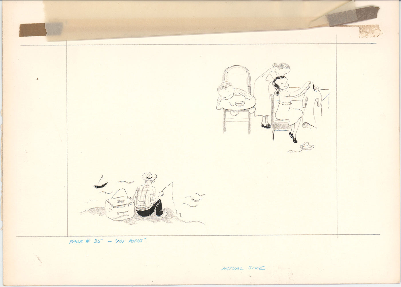 Illustration Book Page Original Drawing by Lowenheim c1978 Samuel Lowe T059