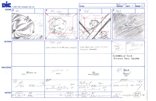 Sonic Underground Huge Hand-Drawn Production Storyboard 1999 from DIC Used to Make the Cartoon Pg 61