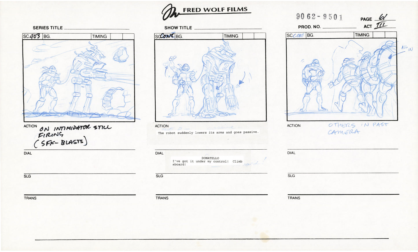 Teenage Mutant Ninja Turtles TMNT Original Production Animation Storyboard 1995 U3-61
